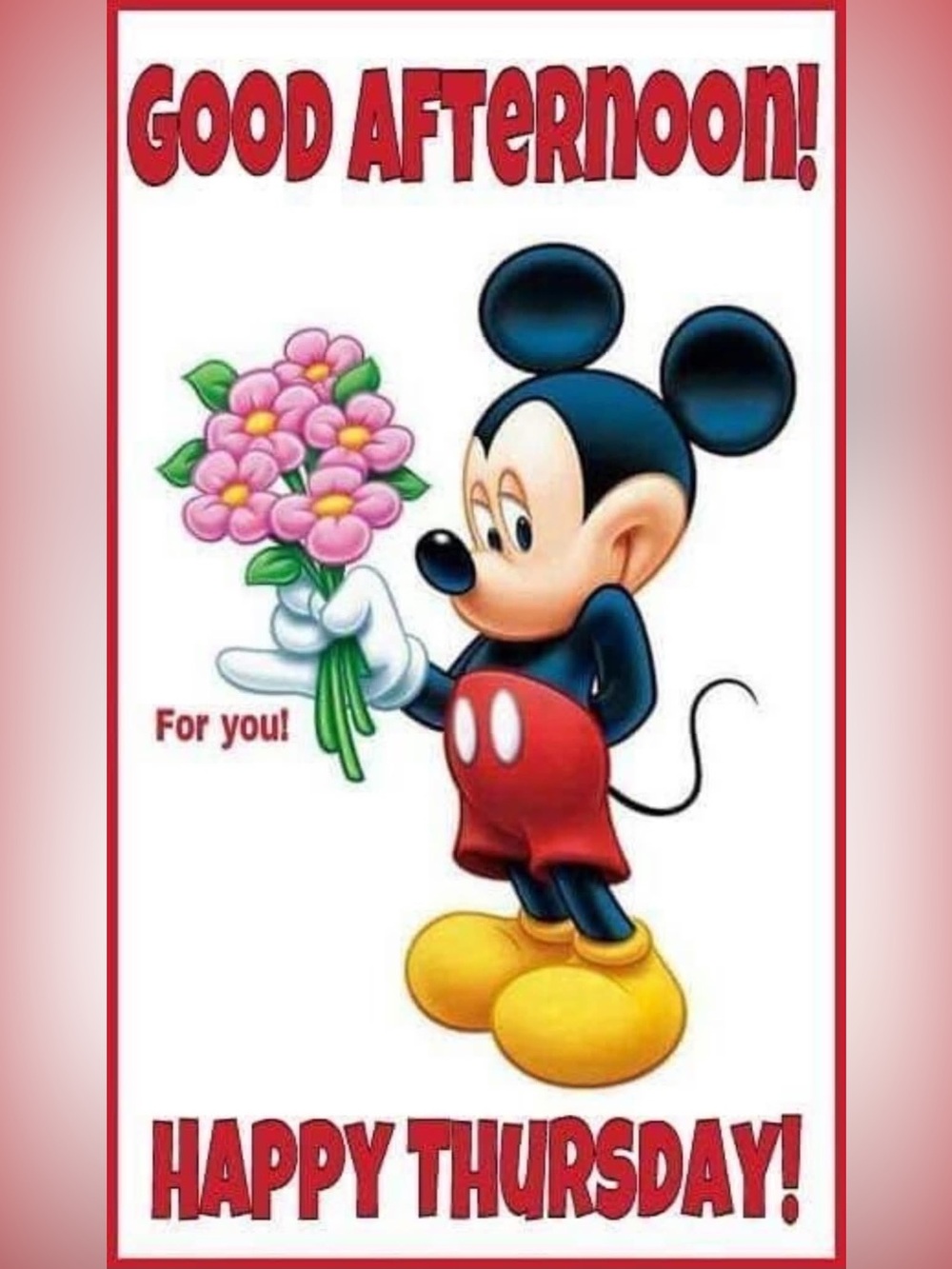 Disney Mickey Mouse Card with Pink Flower Bouquet and Yellow Shoes